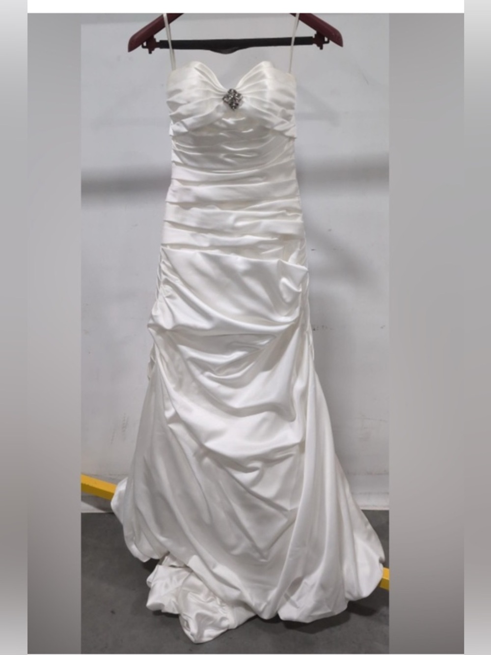 Mori Lee Satin Ivory Strapless Ruched Wedding Gown with Crystal Accent
